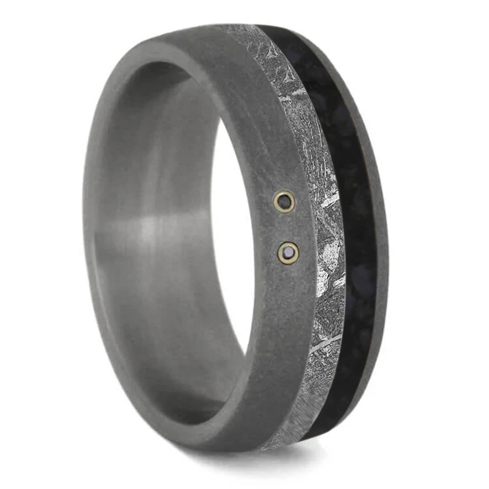 Black Diamond Wedding Ring For Men With Meteorite And Dino Bone-2356 - Jewelry by Johan