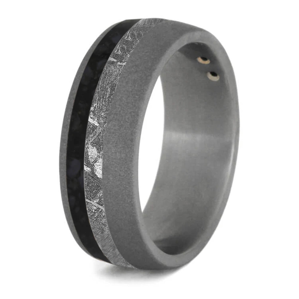 Black Diamond Wedding Ring For Men With Meteorite And Dino Bone-2356 - Jewelry by Johan