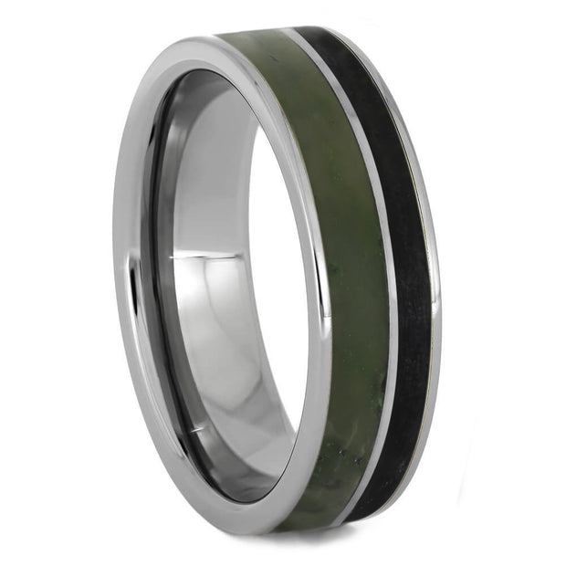 Green Jade & Black Obsidian Men's Wedding Band - Jewelry by Johan