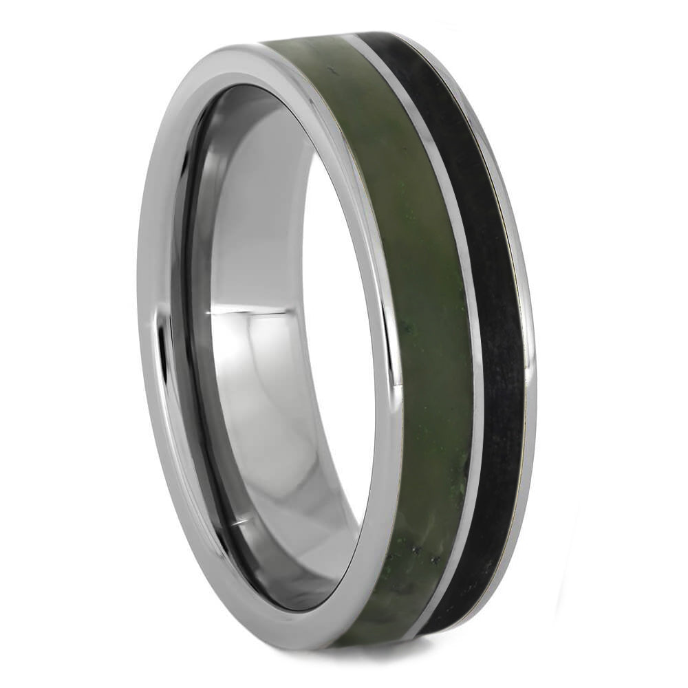 Green Jade & Black Obsidian Men's Wedding Band - Jewelry by Johan