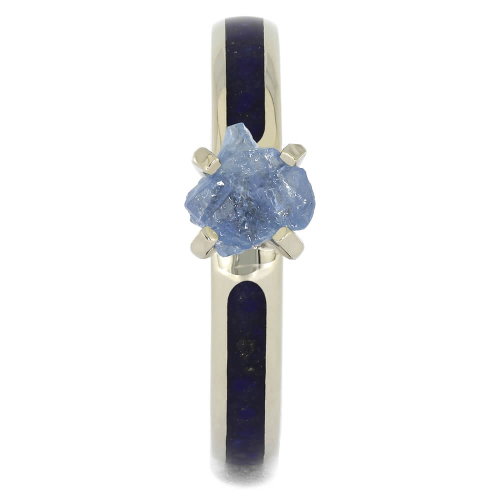 Rough Aquamarine Engagement Ring With Lapis Lazuli - Jewelry by Johan