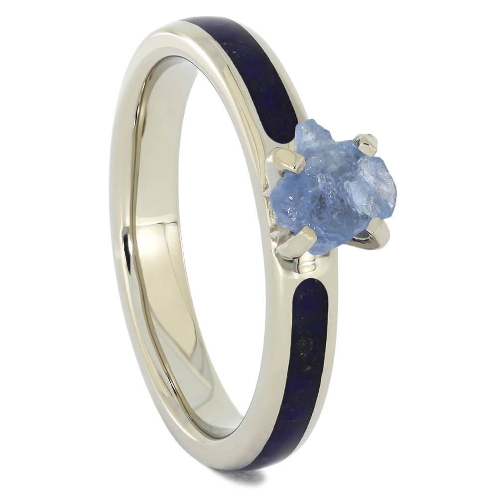 Rough Aquamarine Engagement Ring With Lapis Lazuli - Jewelry by Johan