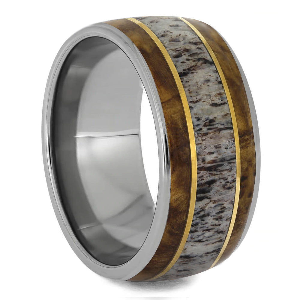 Wide Men's Wedding Band With Antler and Wood