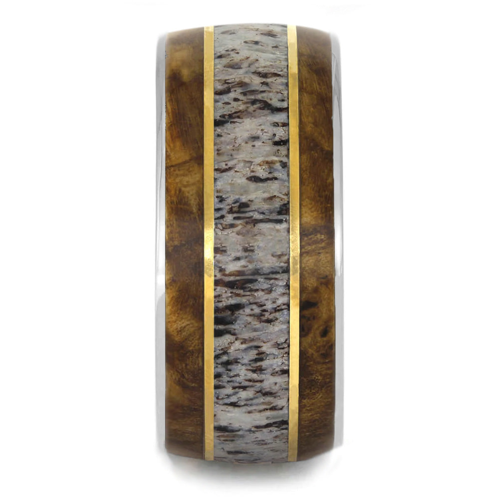 Wide Men's Wedding Band With Antler and Wood