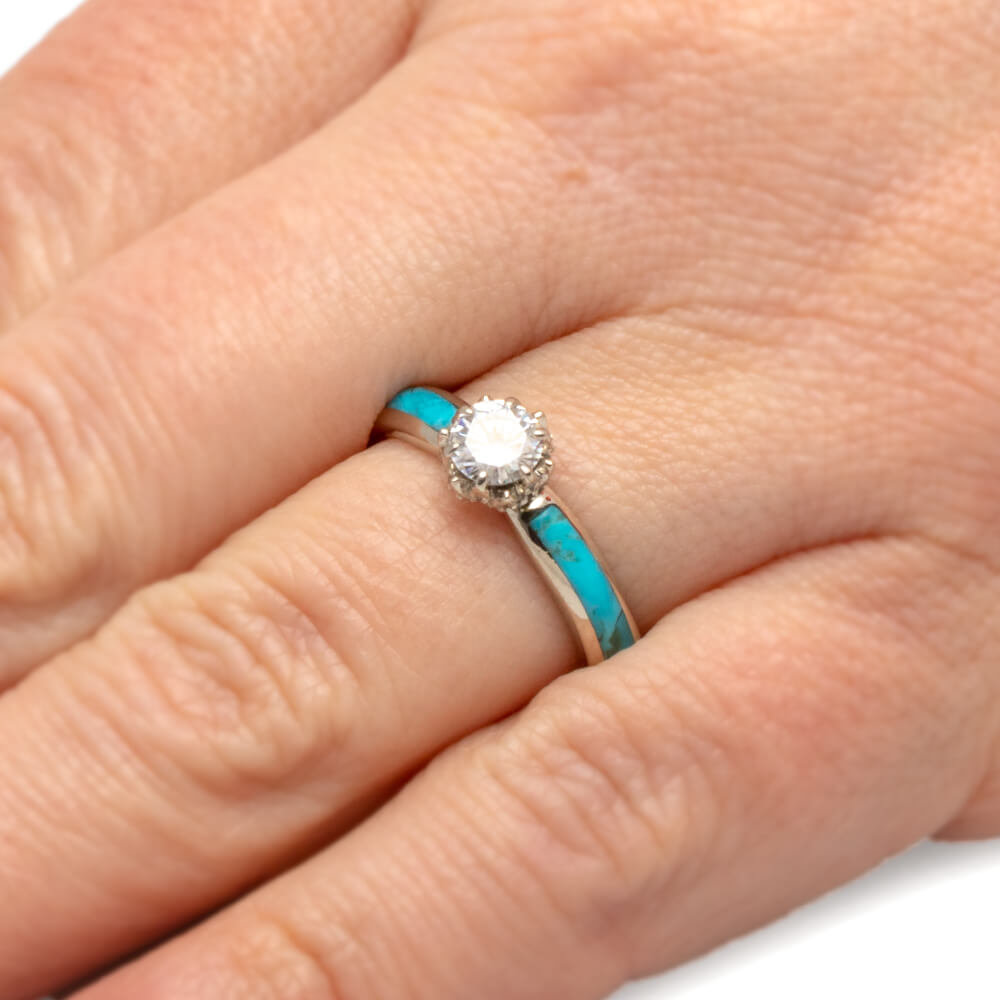 Moissanite & Turquoise Engagement Ring-2369 - Jewelry by Johan