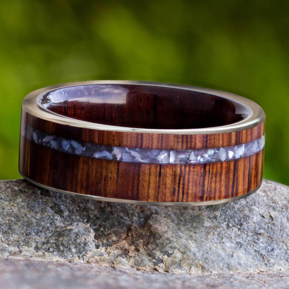 Mother of Pearl and Wood Natural Ring