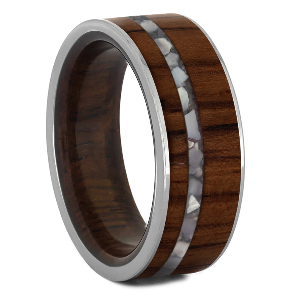 Honduran Rosewood Wedding Band With Crushed Mother Of Pearl Pinstripe - Jewelry by Johan
