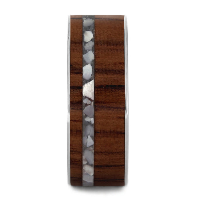 Honduran Rosewood Wedding Band With Crushed Mother Of Pearl Pinstripe - Jewelry by Johan