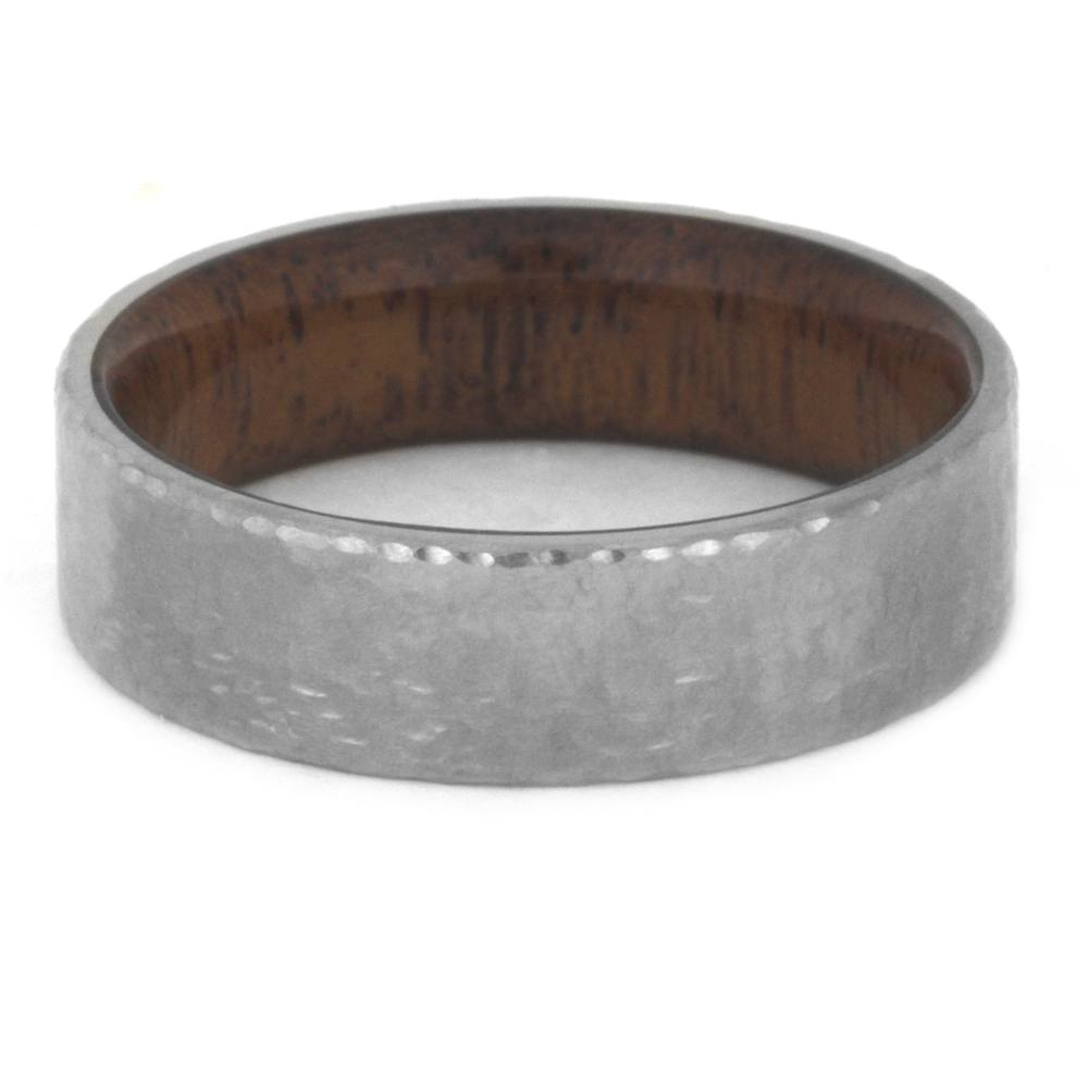 Hammered Titanium Wedding Band With A Mahogany Wood Sleeve-3435 - Jewelry by Johan