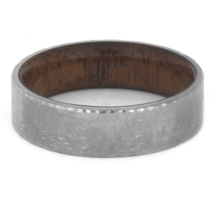 Hammered Titanium Wedding Band With A Mahogany Wood Sleeve-3435 - Jewelry by Johan
