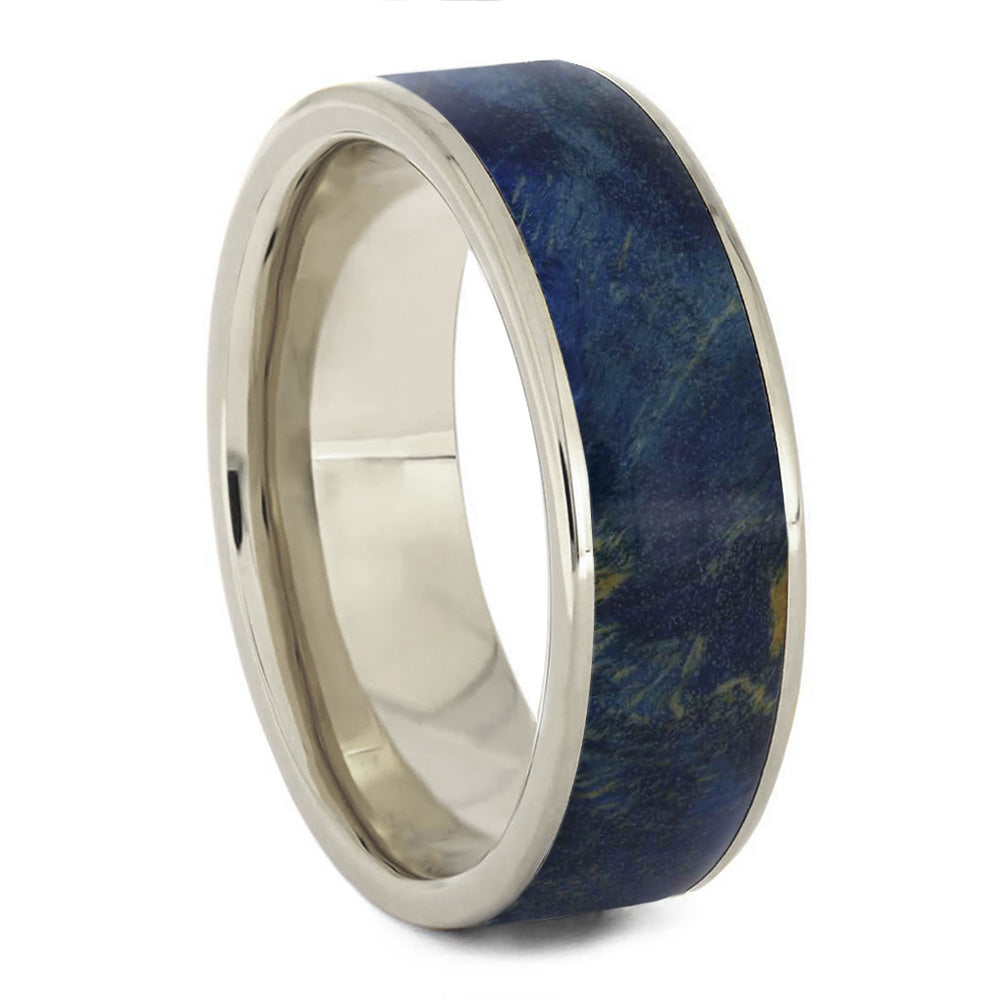 Blue Wood Wedding Band in Solid Gold or Platinum - Jewelry by Johan