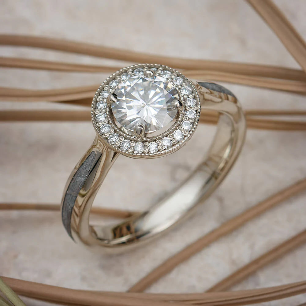 Meteorite Halo Engagement Ring