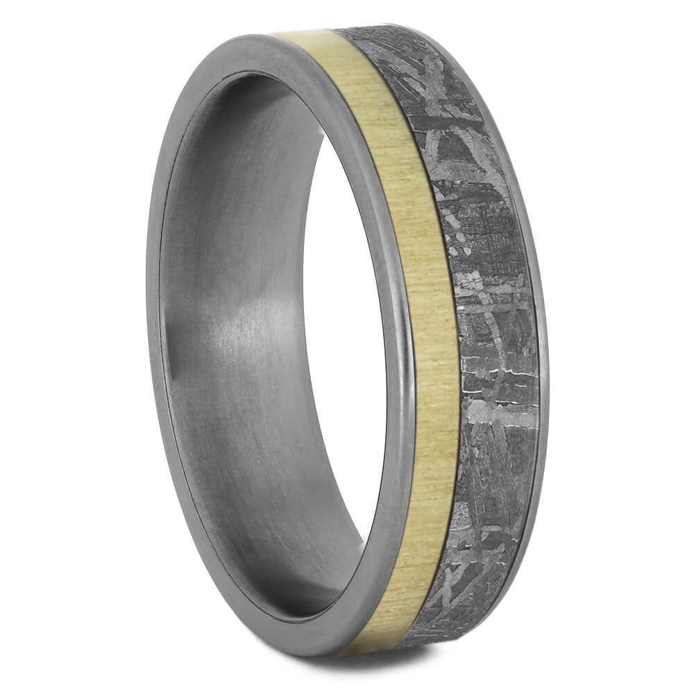 Aspen Wood Ring With Meteorite, Titanium Men's Wedding Band-2417 - Jewelry by Johan