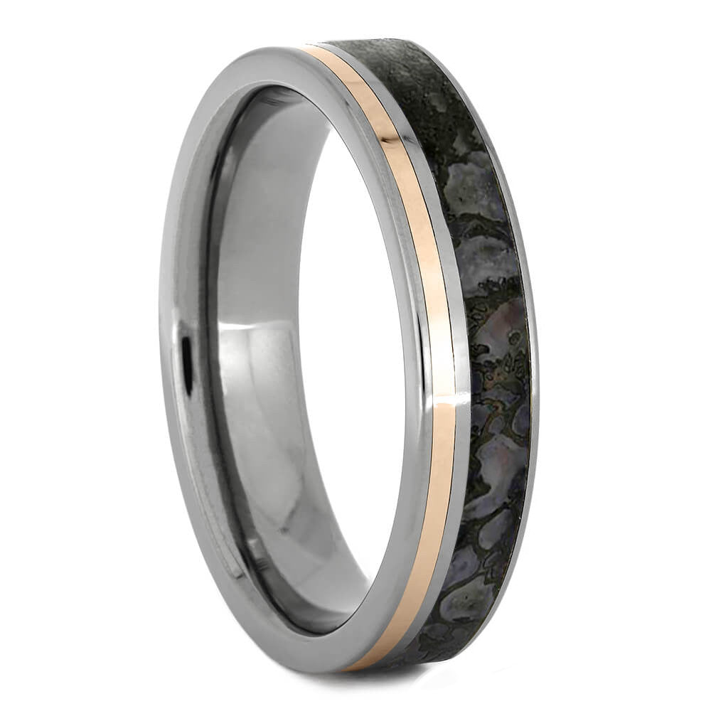 Fossil Men's Wedding Band With Gold Pinstripe - Jewelry by Johan
