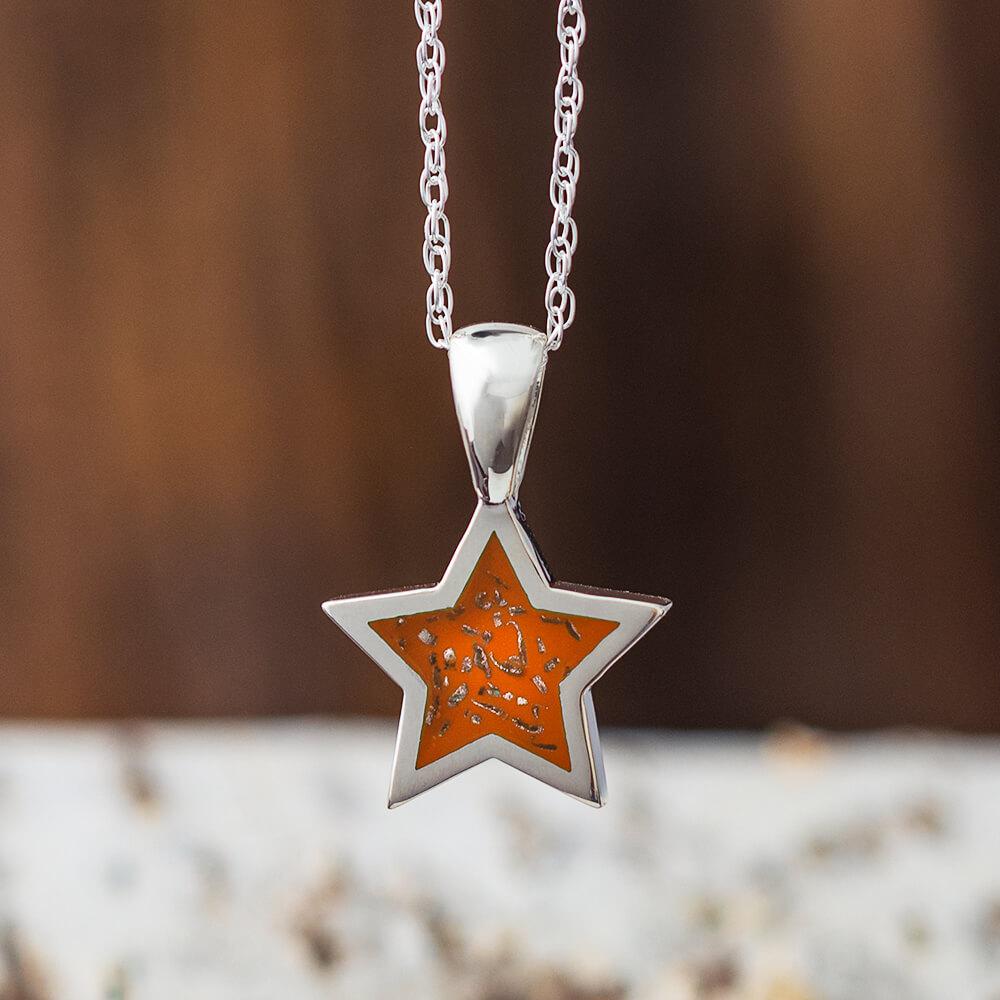 Orange Stardust™ Star Necklace in Sterling Silver-2425-OR - Jewelry by Johan