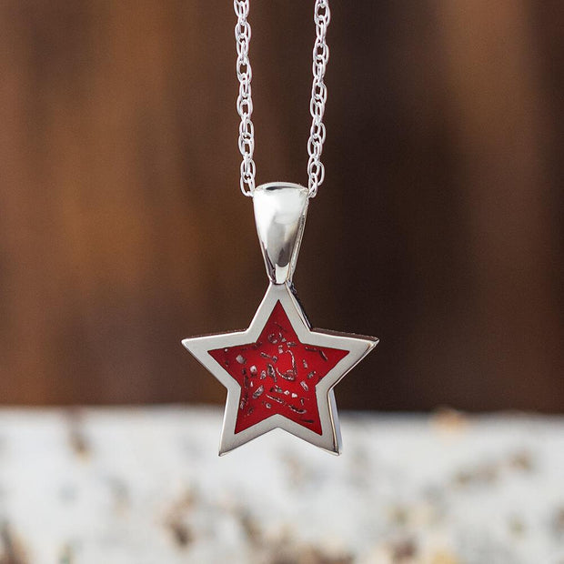 Sterling Silver Star Shaped Pendant Necklace With Red Stardust™-2425-RD - Jewelry by Johan