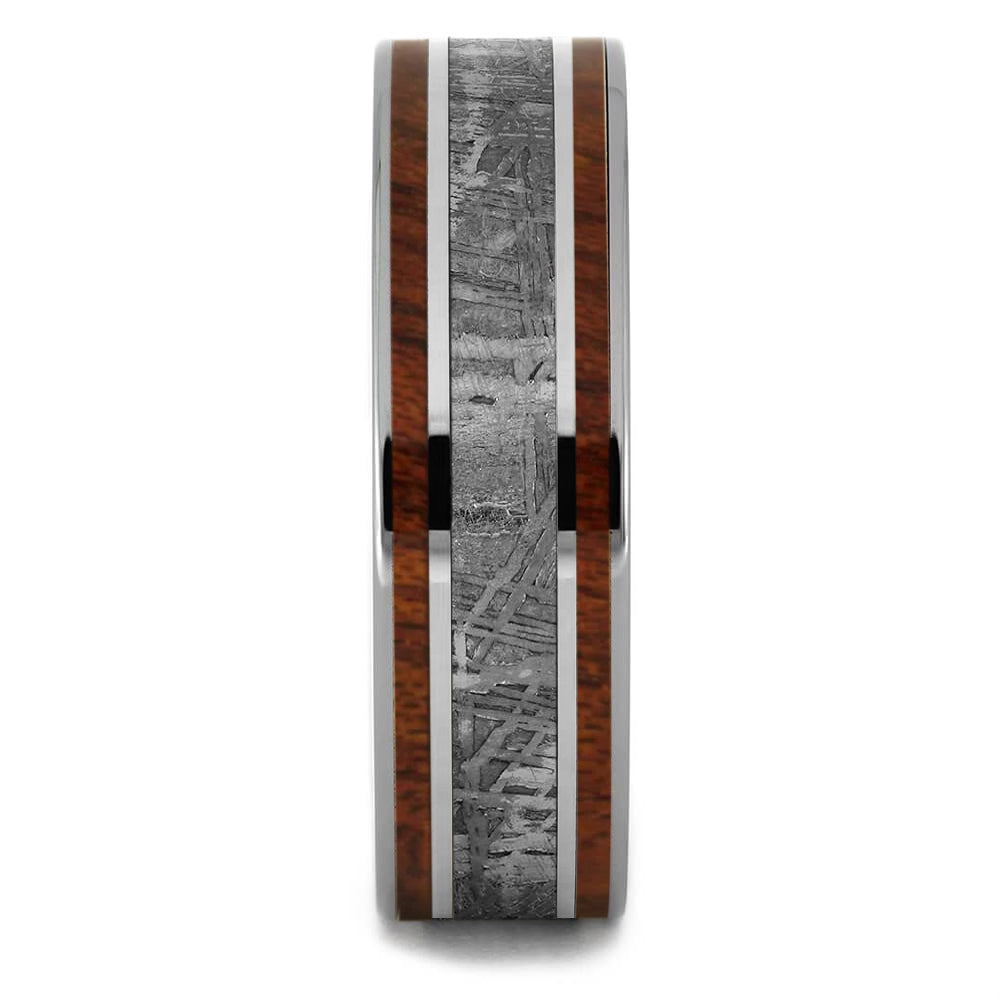 Flashy Meteorite Ring With Tulipwood Inlays, Titanium Wedding Band-2432 - Jewelry by Johan