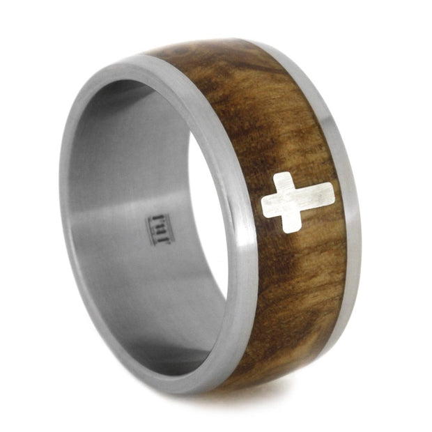 Faith Jewelry, Sterling Silver Cross Ring with Black Ash Burl-2024 - Jewelry by Johan