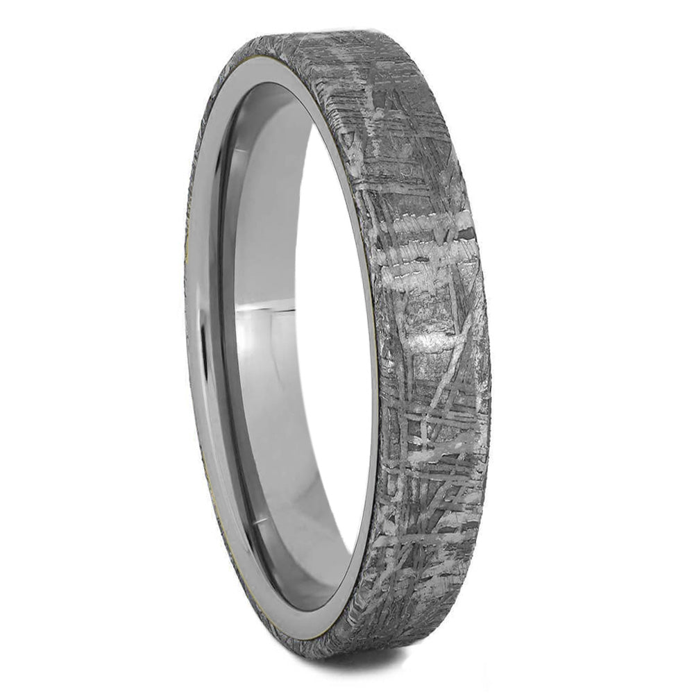 Thin Gibeon Meteorite Ring, 4mm Overlay on Titanium or Gold - Jewelry by Johan