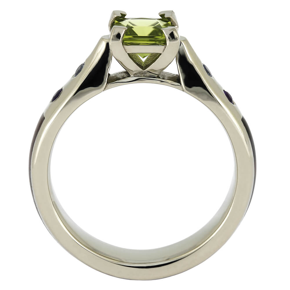 Mixed Metal Peridot Solitaire Ring, One of a store Kind Engagement Ring, Ready to Ship