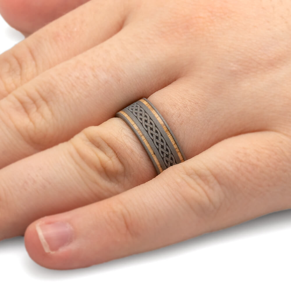 Oak Wood Ring Engraved With Celtic Knot Design, Titanium Wedding Band-2464 - Jewelry by Johan