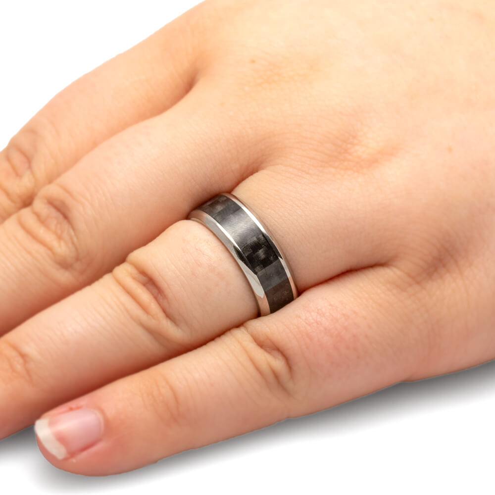 Carbon Fiber Wedding Band, Beveled Titanium Ring-2478 - Jewelry by Johan