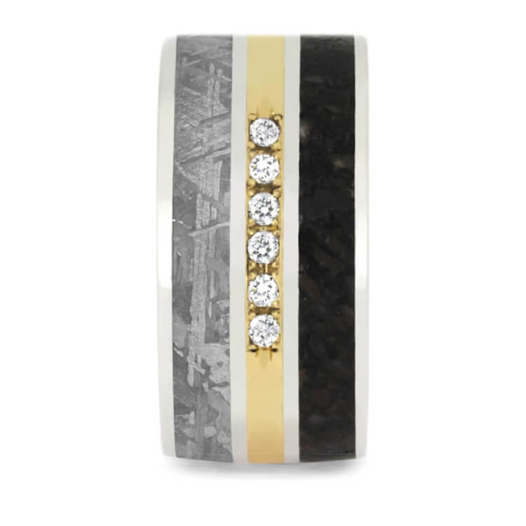 Flat Meteorite and Dinosaur Bone Ring