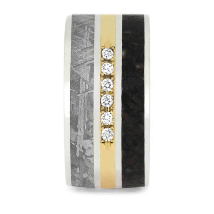 Flat Meteorite and Dinosaur Bone Ring