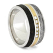 Men's Platinum Band With Meteorite and Dinosaur Bone Ring And Diamonds-2487 - Jewelry by Johan