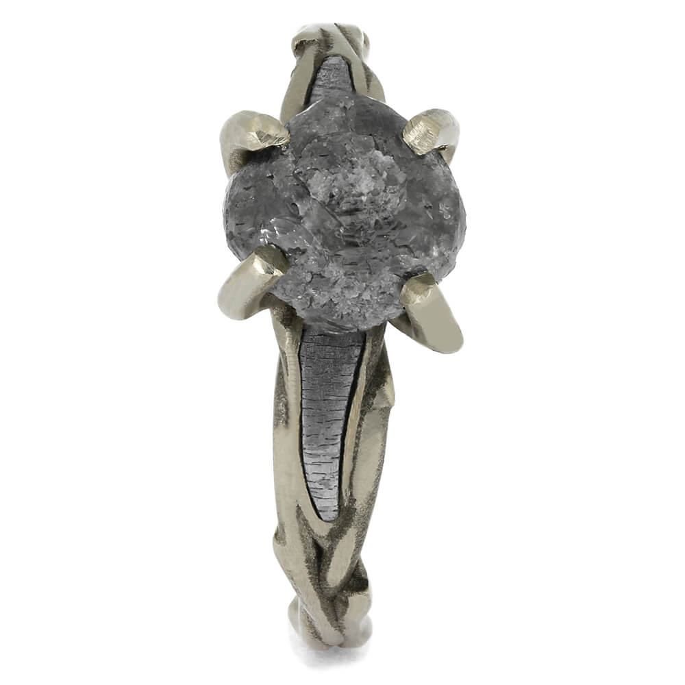 Rough Diamond Engagement Ring With Branch Style Band Inlaid With Meteorite  - Unknown / 14k White Gold
