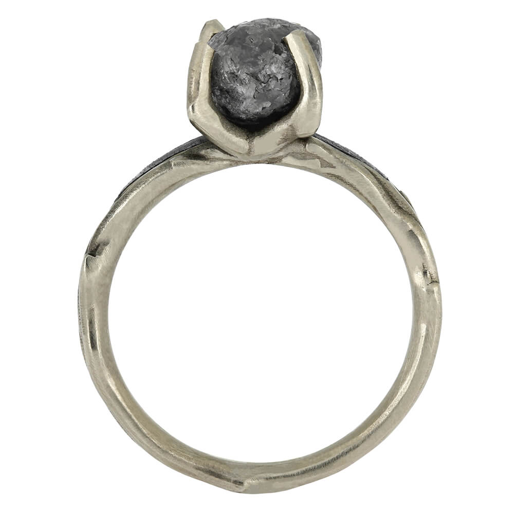 Rough Diamond Engagement Ring With Branch Style Band Inlaid With Meteorite