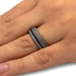 Sandblasted Men's Titanium Ring With Meteorite and Ebony Wood-2493 - Jewelry by Johan