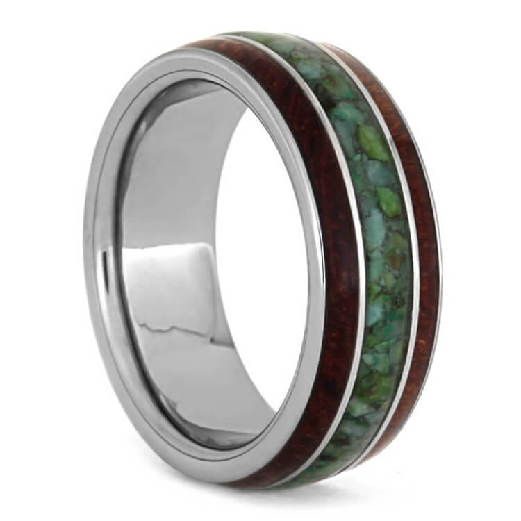 Tungsten Ring With Chrysocolla and Bubinga Wood, Size 8.75-RS9584 - Jewelry by Johan