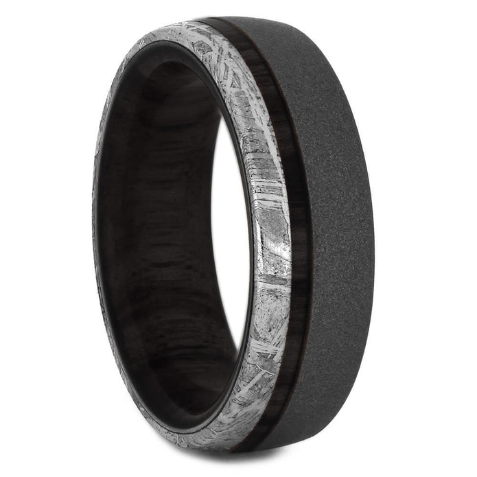 Meteorite & Ebony Wood Sandblasted Titanium Men's Ring - Jewelry by Johan