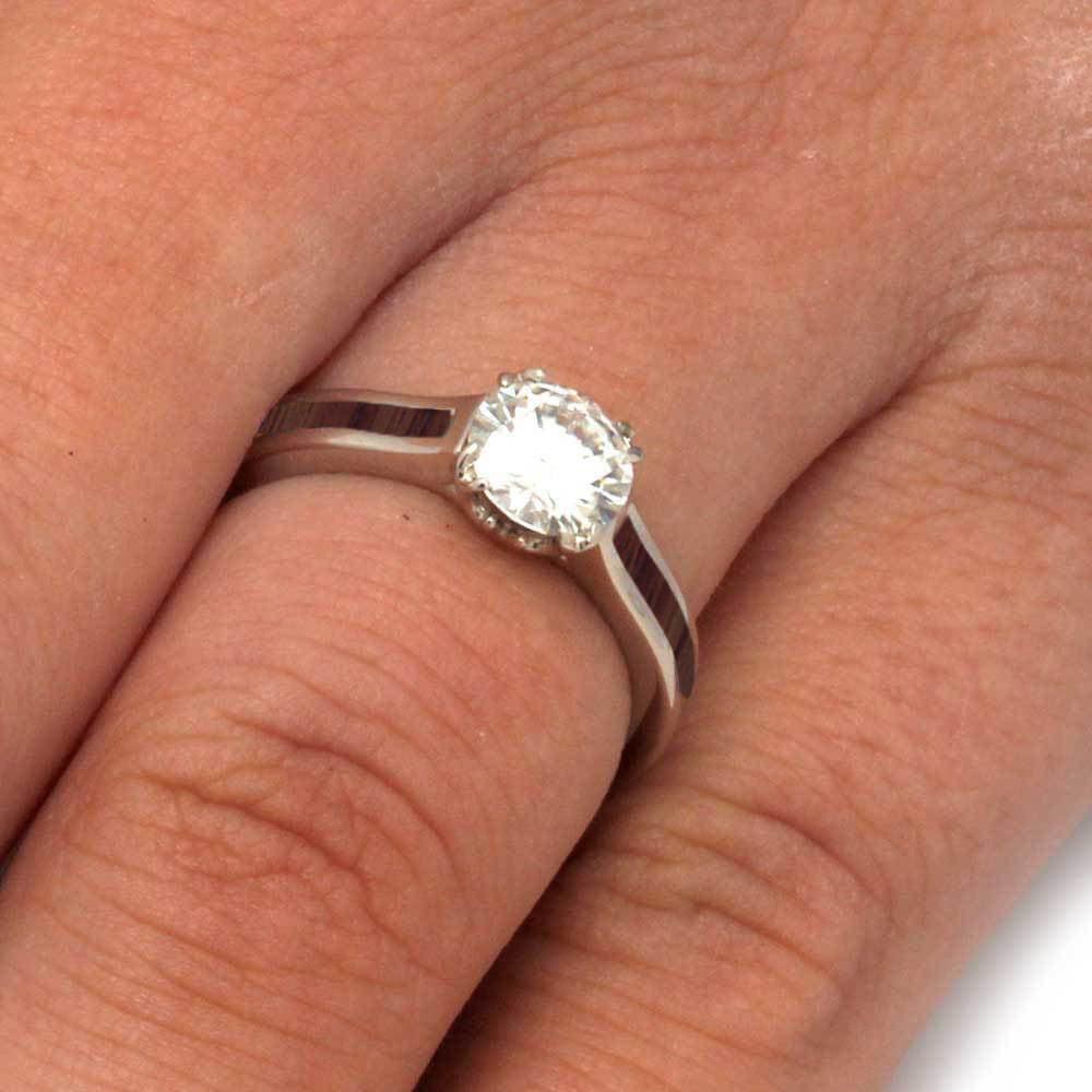 Antler Prong Moissanite Engagement Ring With Wood Inlay - Jewelry by Johan