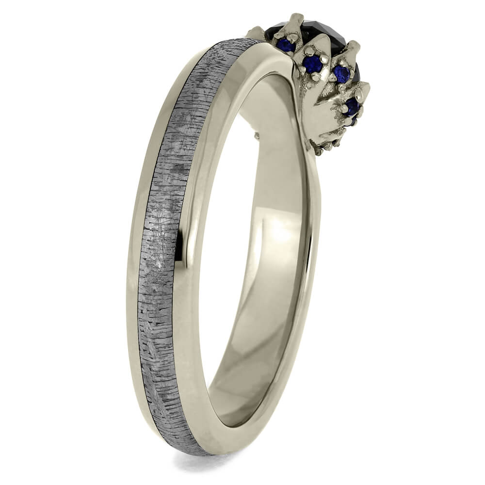 Black Diamond Engagement Ring with Meteorite Inlay