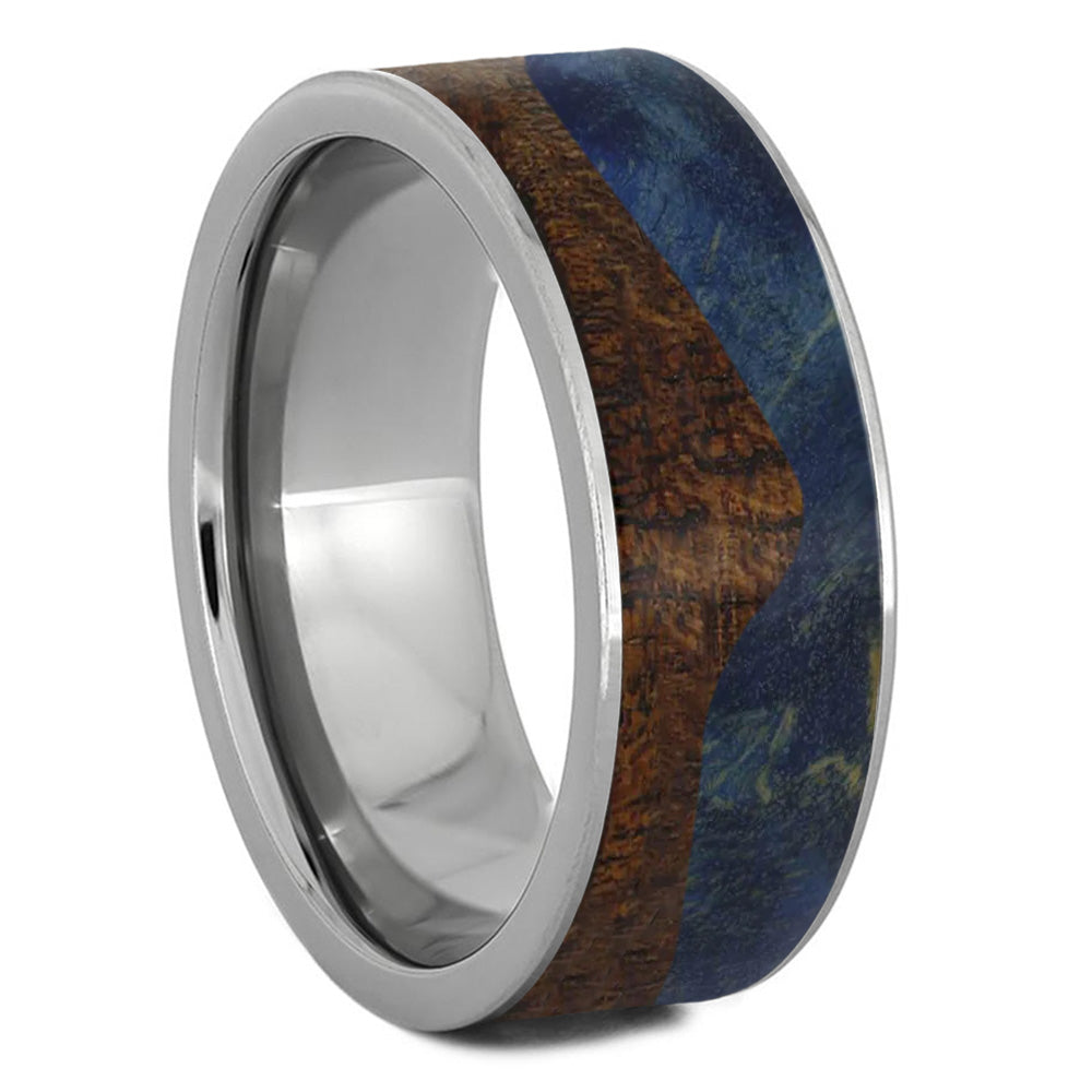 Beach Wedding Band with Blue Wood