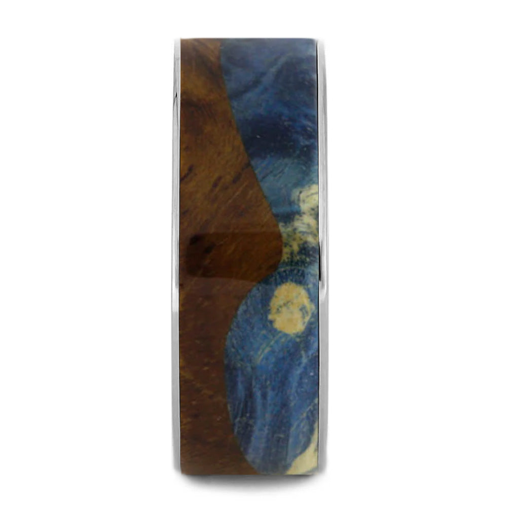 Beach Wedding Band with Blue Wood