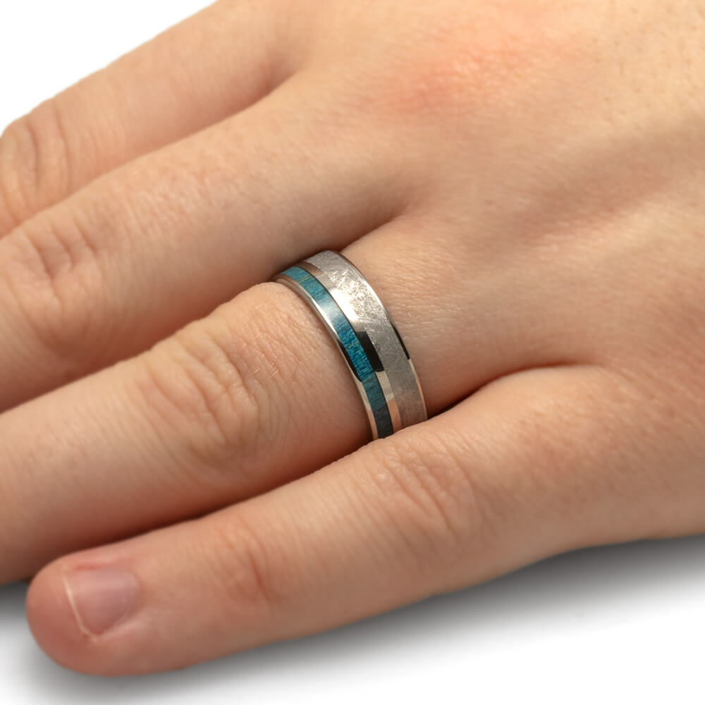 Meteorite and Blue Wood Wedding Band