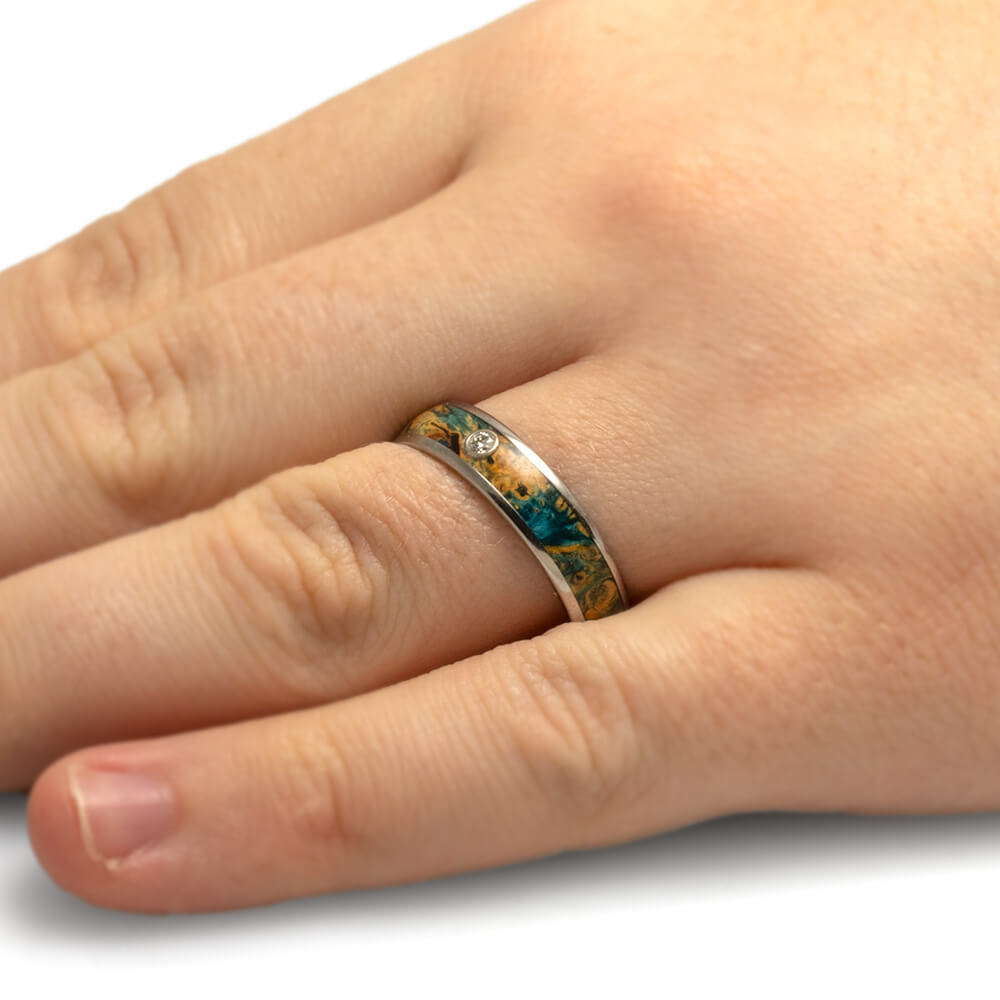 Wood and Diamond Wedding Ring