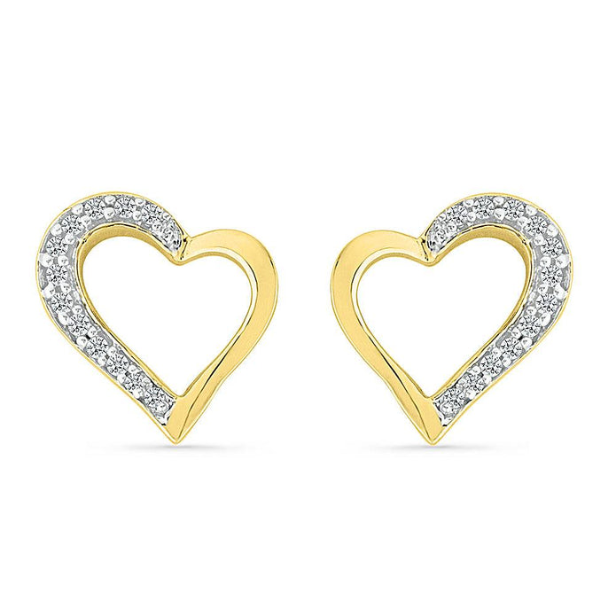 Yellow Gold Diamond Heart Stud Earrings