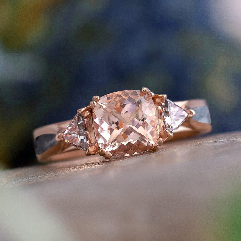 Morganite Engagement Ring With Diamonds And Meteorite In Rose Gold-2514 - Jewelry by Johan