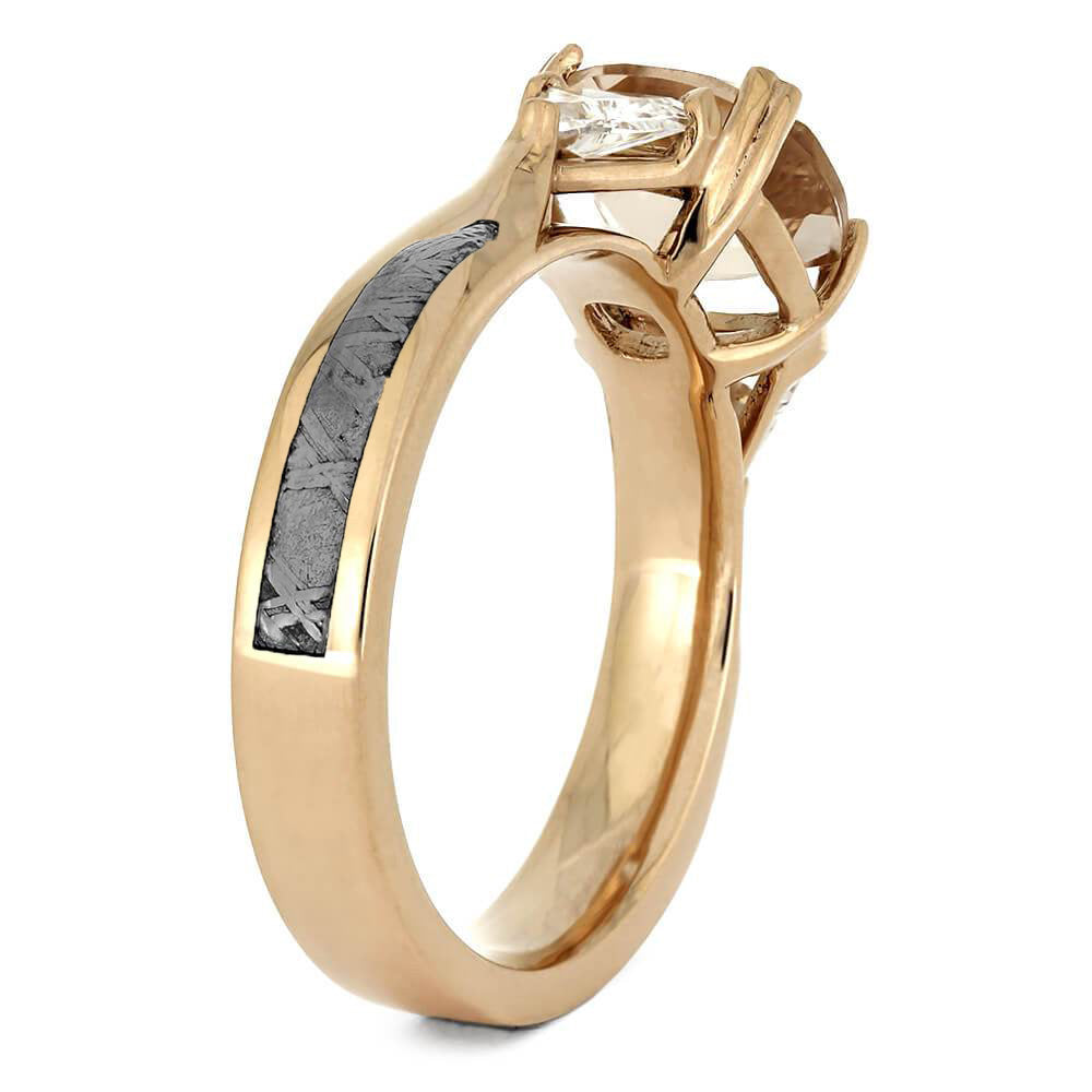 Morganite Engagement Ring With Diamonds And Meteorite In Rose Gold-2514 - Jewelry by Johan