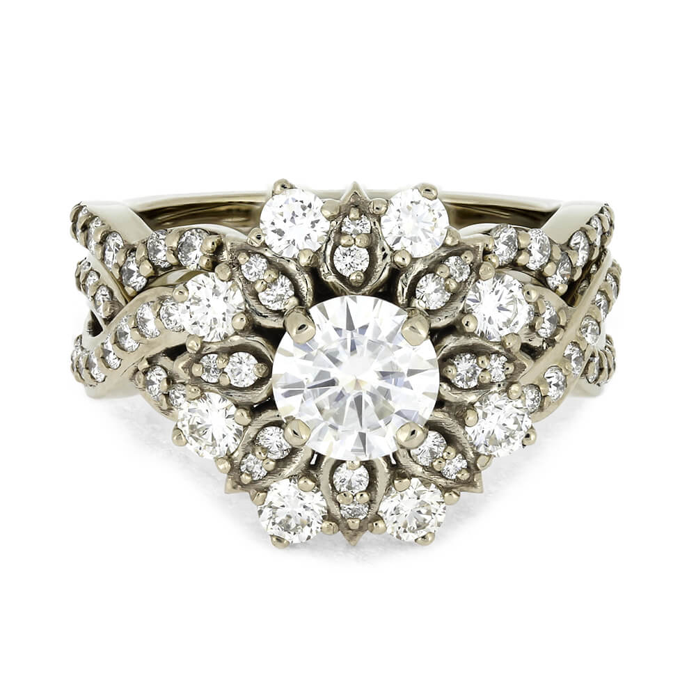 Diamond Bridal Set with White Gold Flower Halo Design
