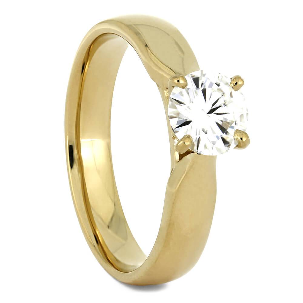 Round Cut 6.5mm Moissanite Engagement Ring with Thick Band - Jewelry by Johan