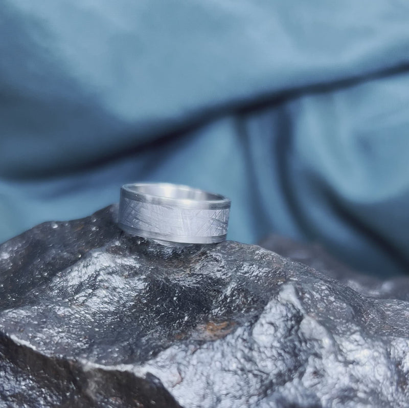 Wide Titanium Men's Wedding Band With Authentic Meteorite
