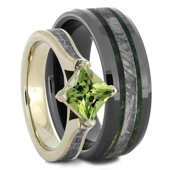 Green Ring Set with Meteorite