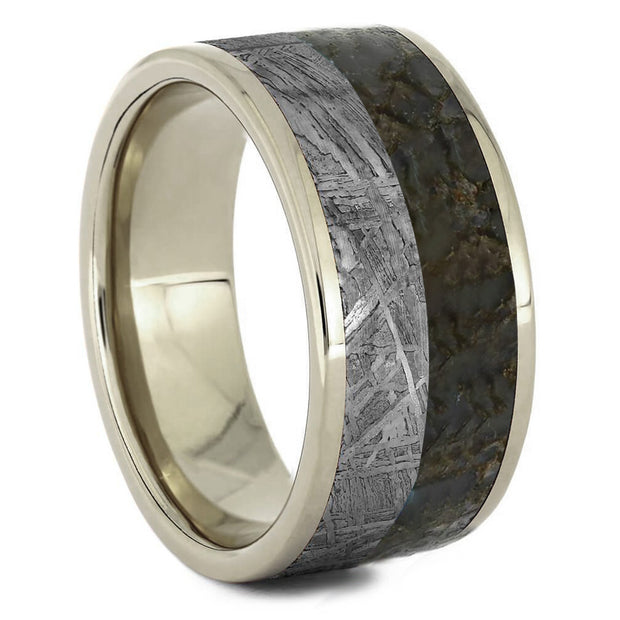 10mm Men's Wedding Band With Meteorite & Dinosaur Bone - Jewelry by Johan