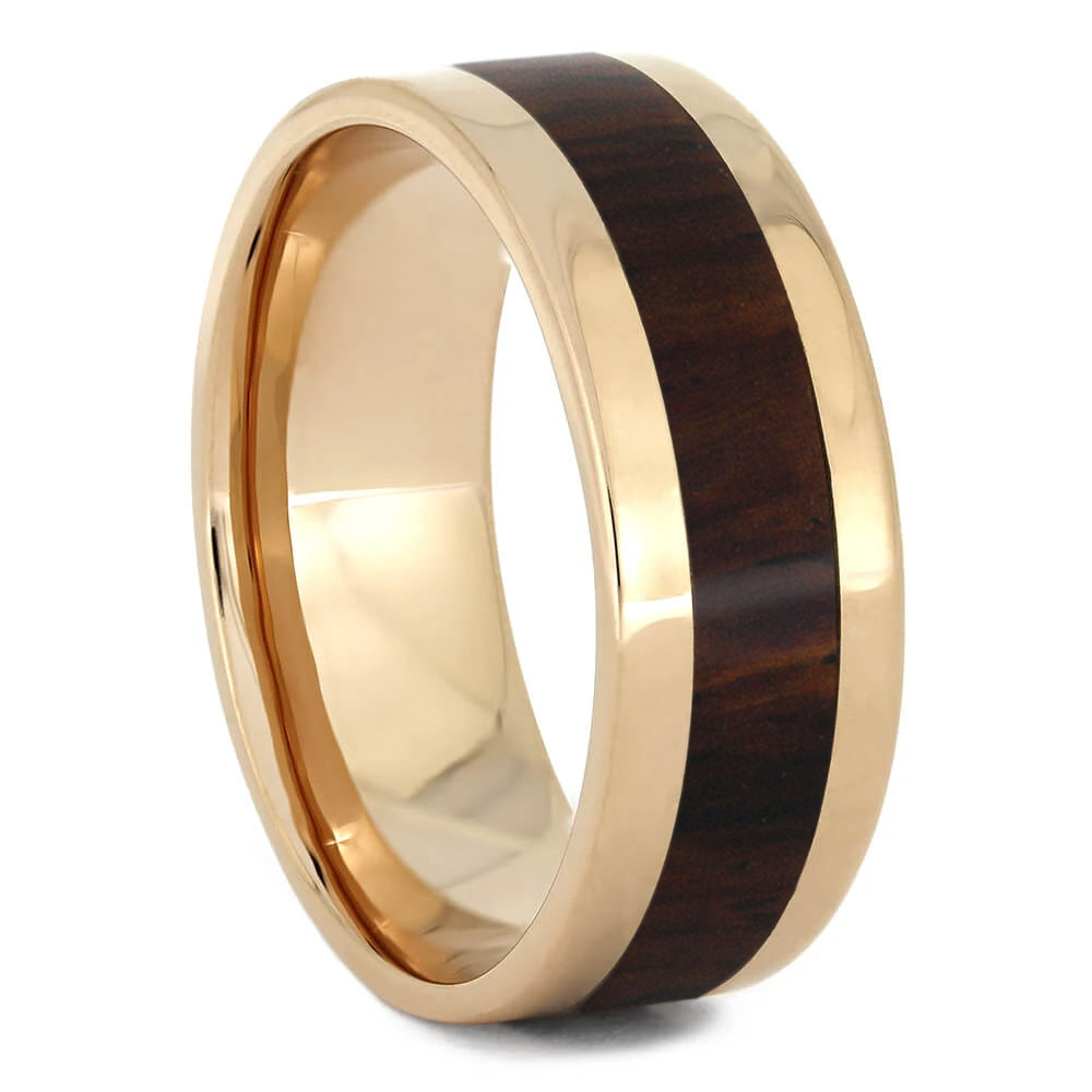 Rose Gold Wedding Band With Wood Inlay