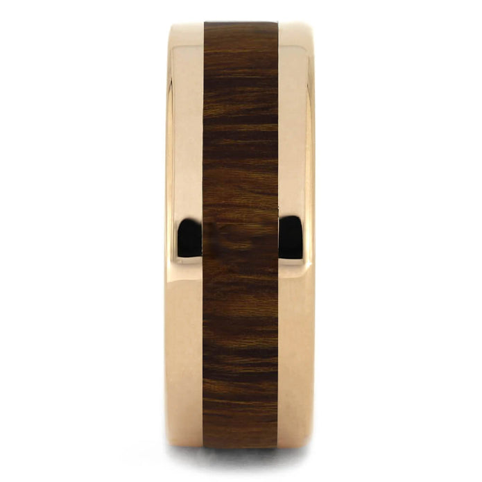 Rose Gold Wedding Band With Wood Inlay